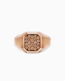Streamline® Signet Ring 18K Rose Gold with Cognac Diamonds, 14mm