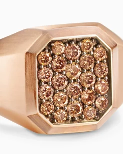 Streamline® Signet Ring 18K Rose Gold with Cognac Diamonds, 14mm
