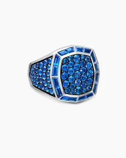 Streamline® Signet Ring 18K White Gold with Blue Sapphires, 25mm