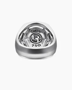Streamline® Signet Ring 18K White Gold with Blue Sapphires, 25mm