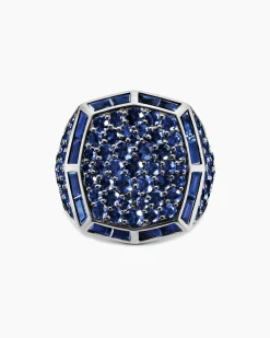 Streamline® Signet Ring 18K White Gold with Blue Sapphires, 23mm