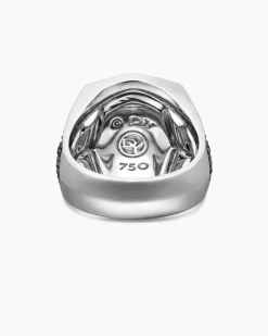 Streamline® Signet Ring 18K White Gold with Blue Sapphires, 23mm