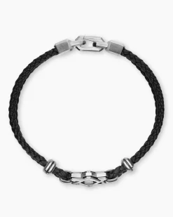 Streamline® Star of David Bracelet Black Leather with Sterling Silver, 6mm