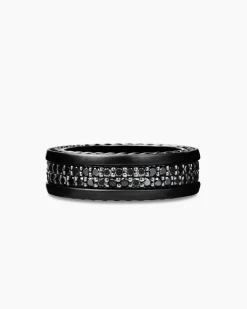 Streamline® Two Row Band Ring Black Titanium with Black Diamonds, 6.5mm