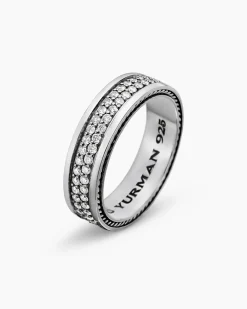 Streamline® Two Row Band Ring Sterling Silver with Diamonds, 6.5mm