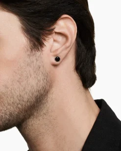 Stud Earring Sterling Silver with Black Diamond, 7mm
