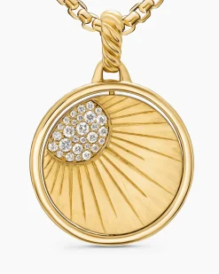 Sun and Moon Duality Pendant 18K Yellow Gold with Navy Enamel and Diamonds, 22.3mm