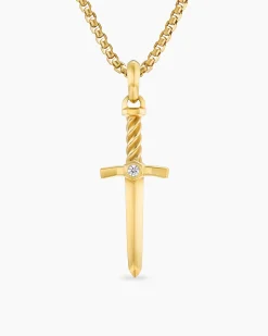 Sword Amulet 18K Yellow Gold with Diamond, 45mm