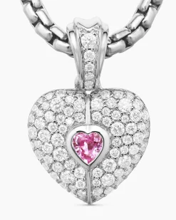 SY Heart Amulet 18K White Gold with Diamonds and Pink Sapphire, 12.8mm