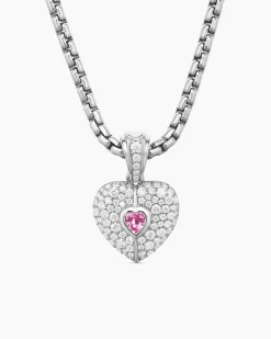 SY Heart Amulet 18K White Gold with Diamonds and Pink Sapphire, 12.8mm