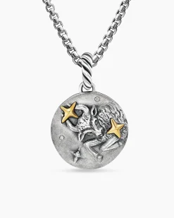 Taurus Amulet Sterling Silver with 18K Yellow Gold and Diamonds, 19mm