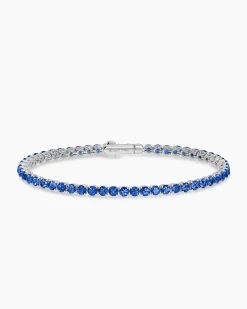 Tennis Bracelet 18K White Gold with Blue Sapphires, 3mm