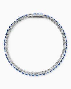 Tennis Bracelet 18K White Gold with Blue Sapphires, 3mm