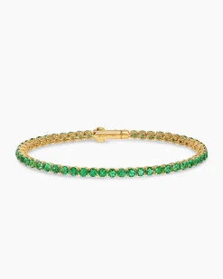 Tennis Bracelet 18K Yellow Gold with Emeralds, 3mm