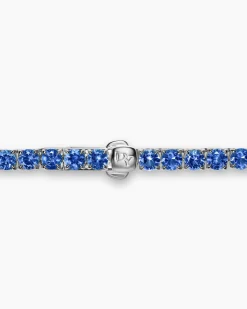 Tennis Necklace 18K White Gold with Blue Sapphires, 3mm