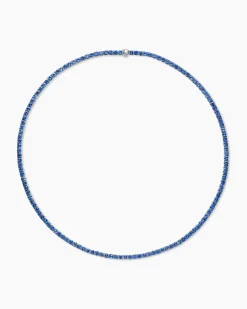 Tennis Necklace 18K White Gold with Blue Sapphires, 3mm