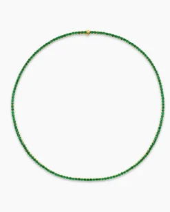 Tennis Necklace 18K Yellow Gold with Emeralds, 3mm