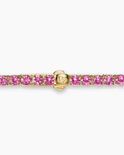 Tennis Necklace 18K Yellow Gold with Pink Sapphires, 3mm