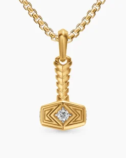 Thor Hammer Amulet 18K Yellow Gold with Diamonds, 25mm