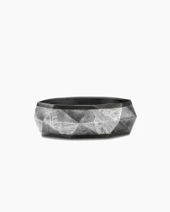 Torqued Faceted Band Ring Black Titanium with Meteorite, 8.5mm