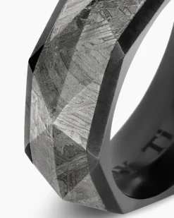 Torqued Faceted Band Ring Black Titanium with Meteorite, 8.5mm