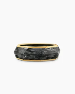 Torqued Faceted Band Ring Forged Carbon with 18K Yellow Gold, 8mm