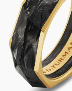 Torqued Faceted Band Ring Forged Carbon with 18K Yellow Gold, 8mm