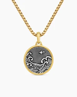 Water and Fire Duality Amulet Sterling Silver with 18K Yellow Gold, 24mm