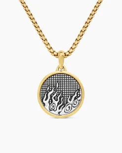 Water and Fire Duality Amulet Sterling Silver with 18K Yellow Gold, 24mm
