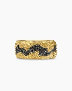 Waves Band Ring 18K Yellow Gold with Black Diamonds, 10.5mm