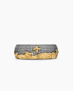Waves Band Ring Sterling Silver with 18K Yellow Gold, 8.7mm