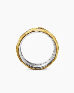 Waves Band Ring Sterling Silver with 18K Yellow Gold, 8.7mm