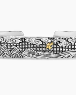 Waves Cuff Bracelet Sterling Silver with 18K Yellow Gold, 12mm