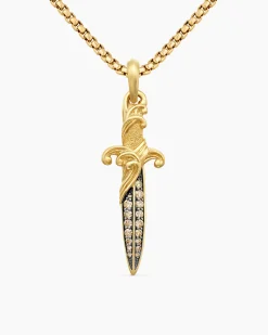 Waves Dagger Amulet 18K Yellow Gold with Cognac Diamonds, 44mm