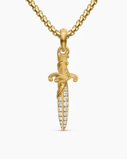 Waves Dagger Amulet 18K Yellow Gold with Diamonds, 31mm