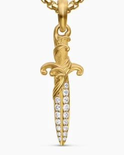 Waves Dagger Amulet 18K Yellow Gold with Diamonds, 31mm