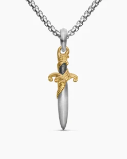 Waves Dagger Amulet Sterling Silver with 18K Yellow Gold, 31mm
