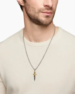 Waves Dagger Amulet Sterling Silver with 18K Yellow Gold and Black Diamonds, 44mm