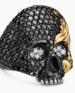 Waves Skull Ring Sterling Silver with 18K Yellow Gold and Diamonds, 26mm