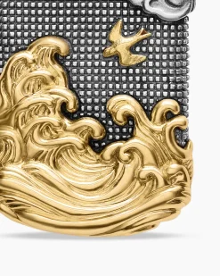 Waves Tag Sterling Silver with 18K Yellow Gold, 42mm