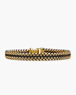 Woven Box Chain Bracelet Black Nylon and 18K Yellow Gold, 10mm