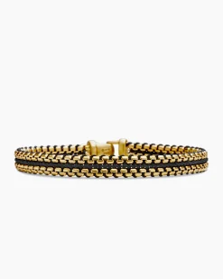 Woven Box Chain Bracelet Black Nylon and 18K Yellow Gold, 10mm