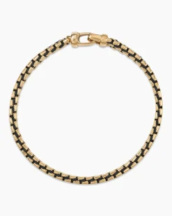 Woven Box Chain Bracelet Black Nylon and 18K Yellow Gold, 10mm