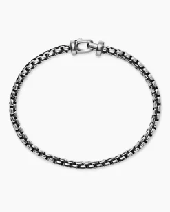 Woven Box Chain Bracelet Sterling Silver with Black Nylon, 10mm