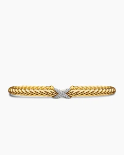 X Cablespira® Station Bracelet 18K Yellow Gold with Pavé Diamonds, 4mm