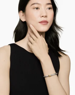 X Classic Cable Station Bracelet Sterling Silver with 14K Yellow Gold, 7mm