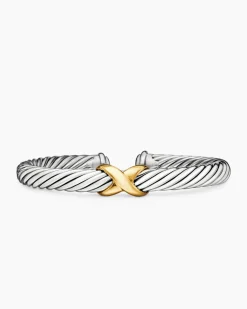 X Classic Cable Station Bracelet Sterling Silver with 14K Yellow Gold, 7mm