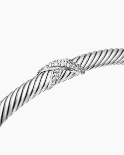 X Classic Cable Station Bracelet Sterling Silver with Diamonds, 4mm