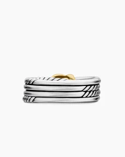 X Crossover Band Ring Sterling Silver with 18K Yellow Gold, 6mm