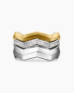 Zig Zag Stax™ Three Row Ring Sterling Silver with 18K Yellow Gold and Diamonds, 11.7mm